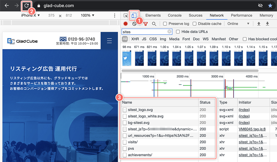 スマートフォン向けのページも正しく計測できているか確認する